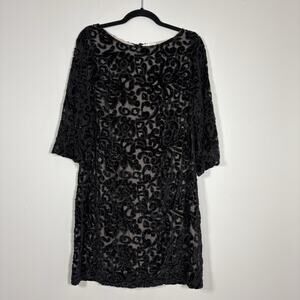 Alice + Olivia Riska Beaded Velvet Burnout Shift Dress Black Mini 12